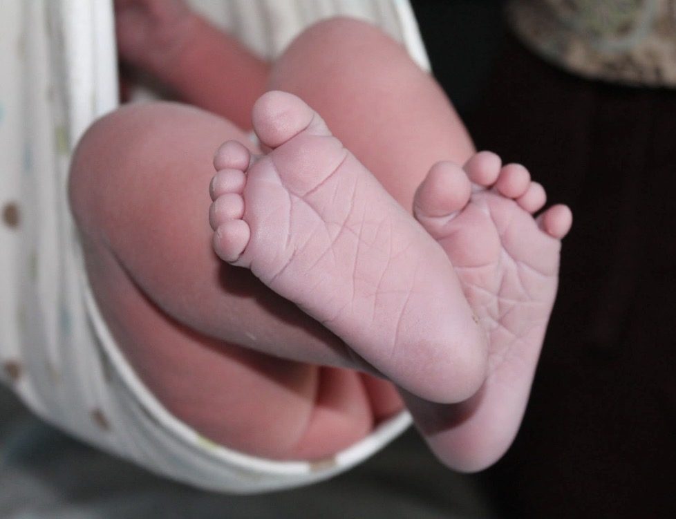 A newborn's tiny feet